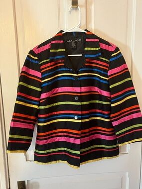 SilkLand Black Jacket with Multicolor Ribbon Stripes
